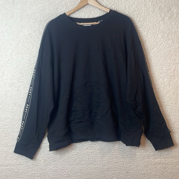 NWT DKNY Sport Womens Black Crewneck Logo Sleeve Sweater Top SIZE 2X PLUS - Picture 1 of 9